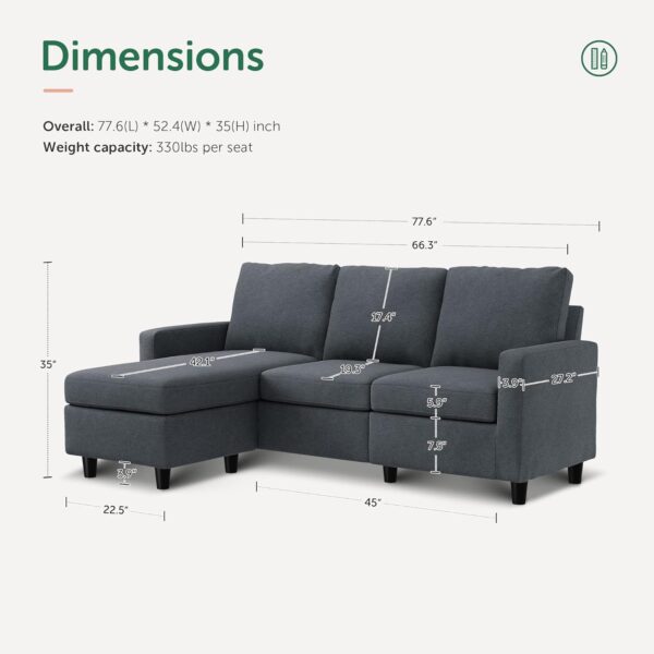 HONBAY Convertible Sofa Grey Small Space - Image 2