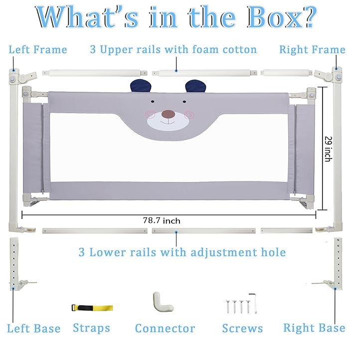 RDHOME 78.7 Bed Rails for Toddlers (1 Piece)
