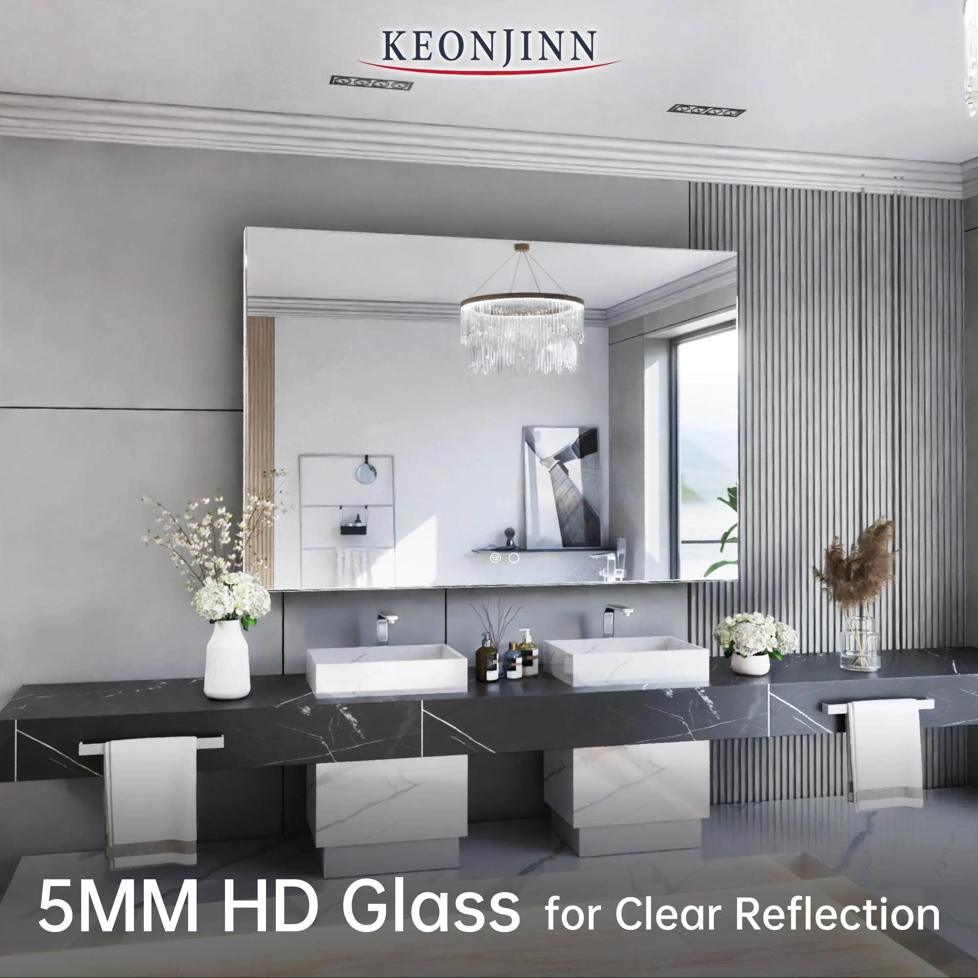 Keonjinn LED Bathroom Mirror with Lights 60 x 40 Inch