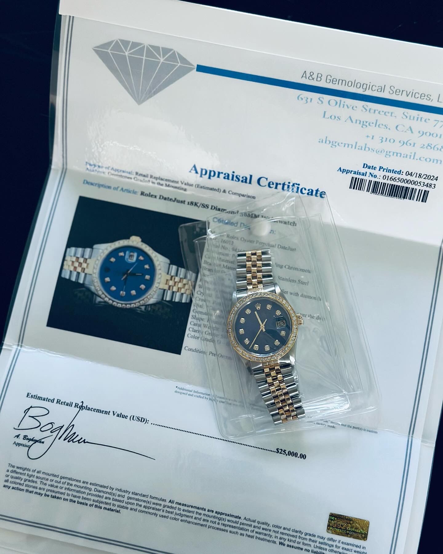 Rolex datejust 18K SS diamond watch