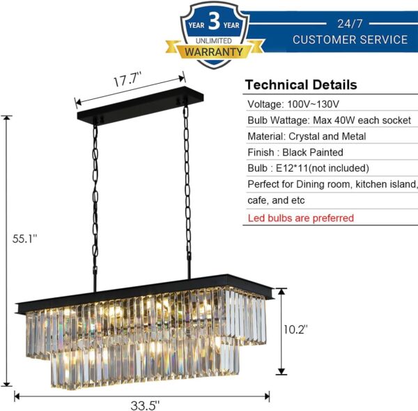 11-Light Black Modern Crystal Chandelier for Kitchen Island Bar - Image 6