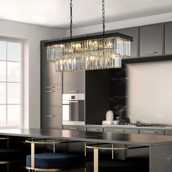 11-Light Black Modern Crystal Chandelier for Kitchen Island Bar - Image 2