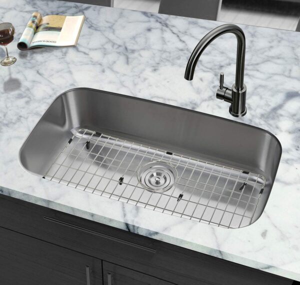 Stainless Steel Sink Grid and Protectors for Kitchen Sink, 26" x 14" with Rear Drain for Single Sink Bowl - Image 4