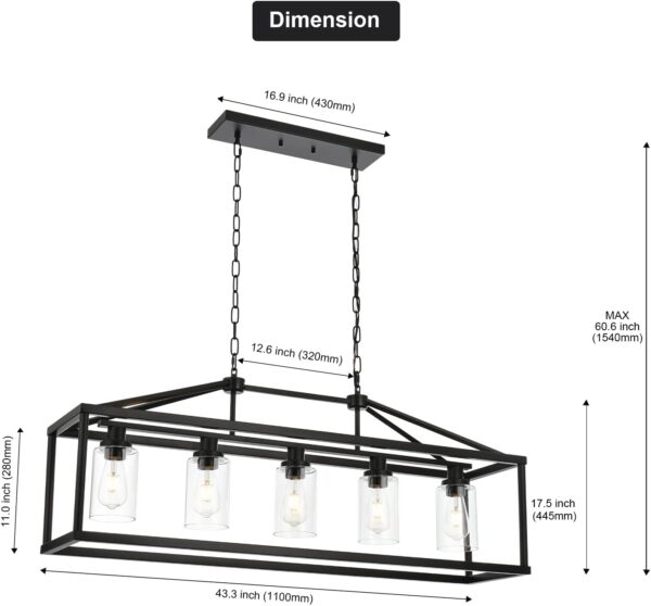 BONLICHT Kitchen Island Lighting 5 Light Modern Farmhouse Metal Cage Chandeliers