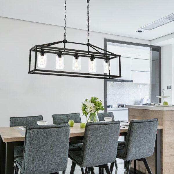 BONLICHT Kitchen Island Lighting 5 Light Modern Farmhouse Metal Cage Chandeliers